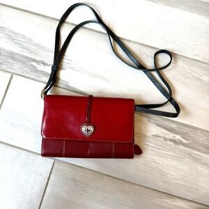 Brighton red leather Crossbody wallet, trifold excellent condition